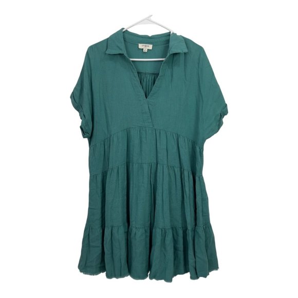 Umgee Womens Green Tiered Linen Blend Short Sleeve Tunic Dress Size M - Picture 10 of 10